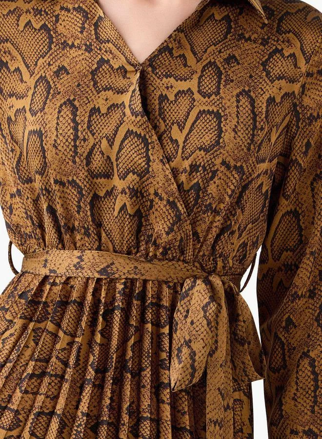 Splash FAV  Midi Satin Wrap Dress with Animal Print for Women | Best Price UAE